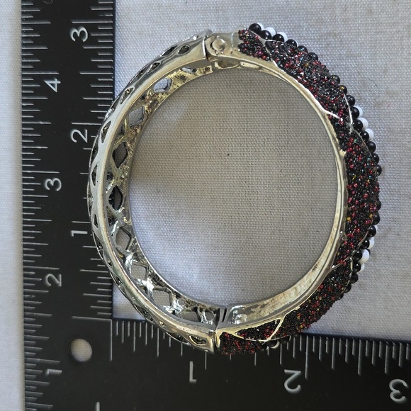 Vintage Clamper Hinge Bangle Bracelet Silver with Bead Design - Picture 12 of 13